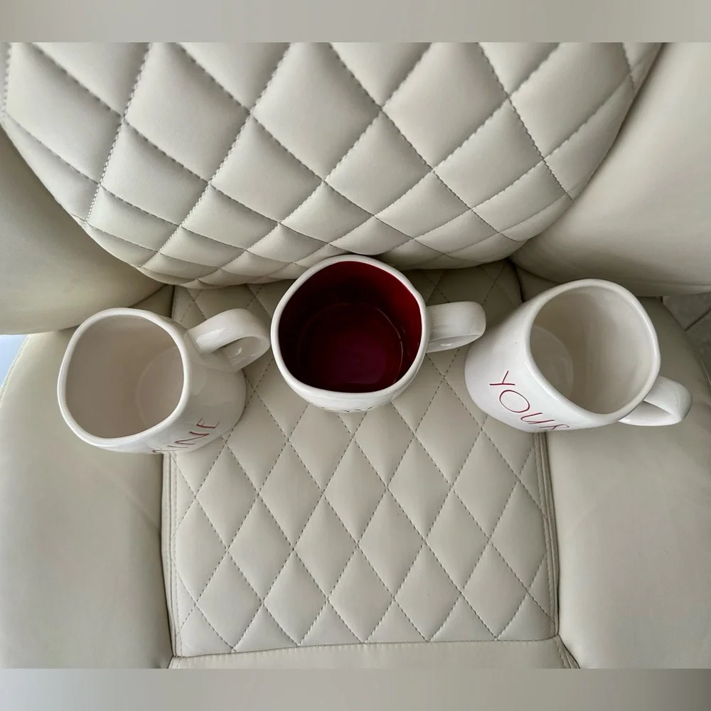 RAE DUNN coffee tea mugs 3 YOURS, MINE & XOXO red & white